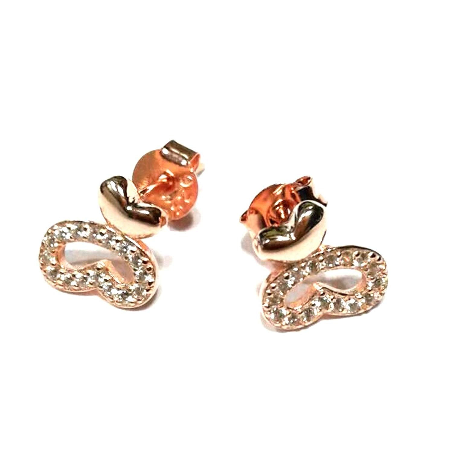 atjewels Round Cut White CZ 14k Rose Gold Over 925 Sterling Silver Two Little Heart Stud Earrings For Girl's and Women's For MOTHER'S DAY SPECIAL OFFER - atjewels.in