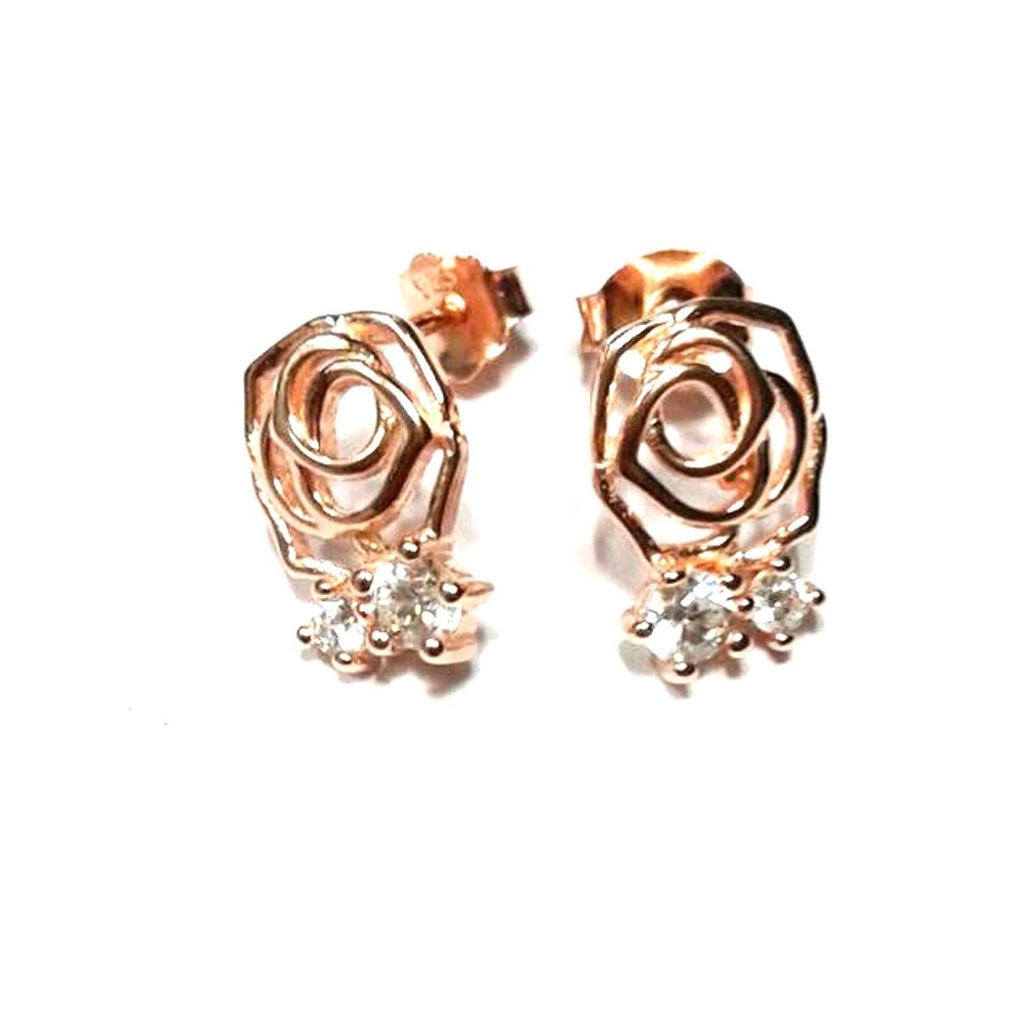atjewels Round Cut White CZ 14k Rose Gold Over 925 Sterling Silver Rose Flower Stud Earrings For Girl's and Women's For MOTHER'S DAY SPECIAL OFFER - atjewels.in