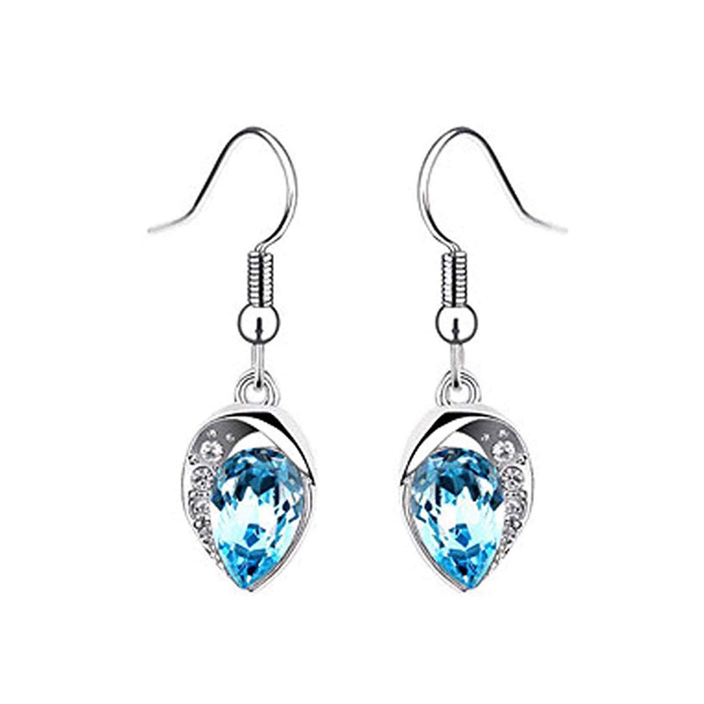 atjewels Pear & Round Cut Blue Aquamarine & White CZ .925 Sterling Silver Earrings, Ring & Pendant Jewelry Set For Women's/Girl's For Ganesh Chaturthi Special - atjewels.in