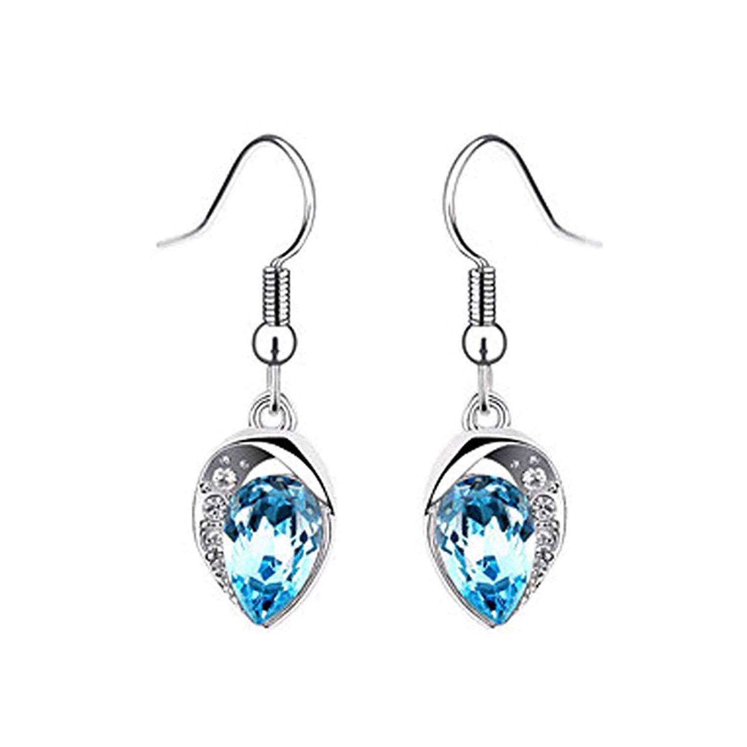 atjewels Pear & Round Cut Blue Aquamarine & White CZ .925 Sterling Silver Earrings, Ring & Pendant Jewelry Set For Women's/Girl's For Ganesh Chaturthi Special - atjewels.in