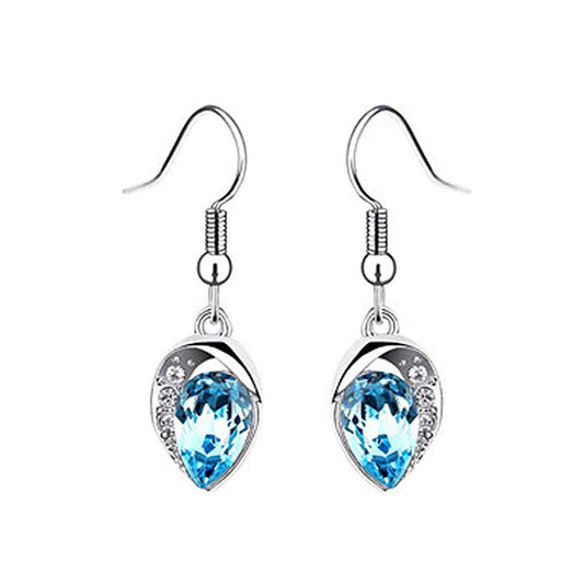 atjewels Pear & Round Cut Blue Aquamarine & White CZ .925 Sterling Silver Earrings, Ring & Pendant Jewelry Set For Women's/Girl's For Ganesh Chaturthi Special - atjewels.in