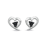 atjewels 14k White & Black Gold Over .925 Silver Round Black Cubic Zirconia Heart Stud Earrings MOTHER'S DAY SPECIAL OFFER - atjewels.in