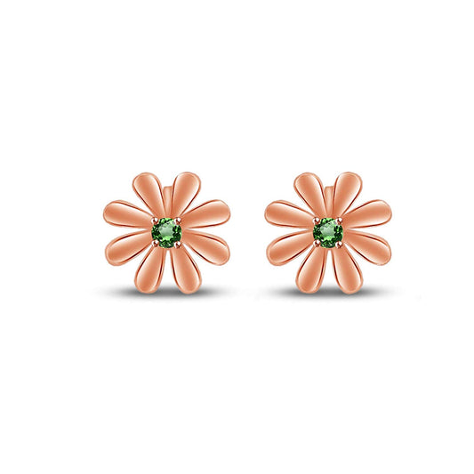 atjewels Round Cut Green Emerald 14k Rose Gold Over .925 Sterling Silver Flower Stud Earrings Girls & Wome's For MOTHER'S DAY SPECIAL OFFER - atjewels.in