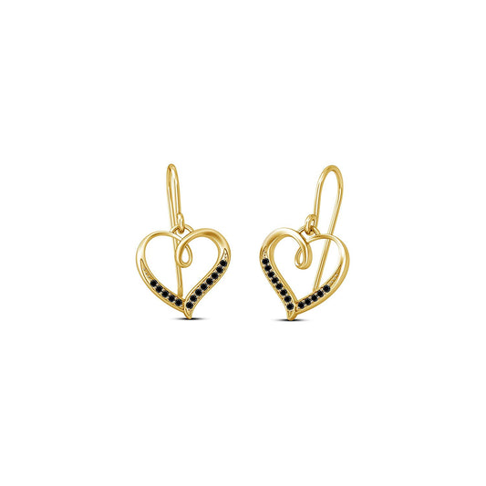 atjewels 14K Yellow Gold Plated on 925 Silver Round Black Zirconia Heart Hook Earrings MOTHER'S DAY SPECIAL OFFER - atjewels.in