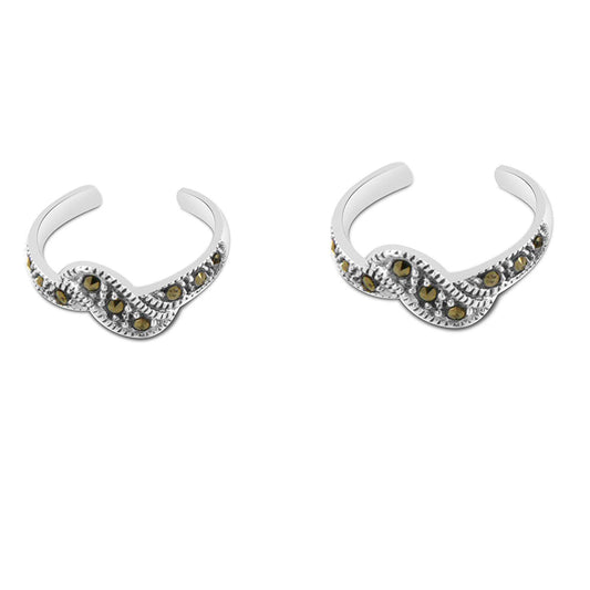 atjewels Round Marcasite .925 Sterling Silver Bypass Adjustable ToeRing For Women's and Girls - atjewels.in
