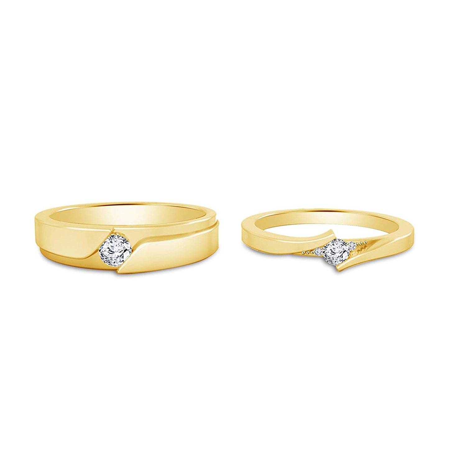 atjewels Elegant Couple Ring in 14K Yellow Gold Plated on 925 Sterling Silver White Zirconia MOTHER'S DAY SPECIAL OFFER - atjewels.in