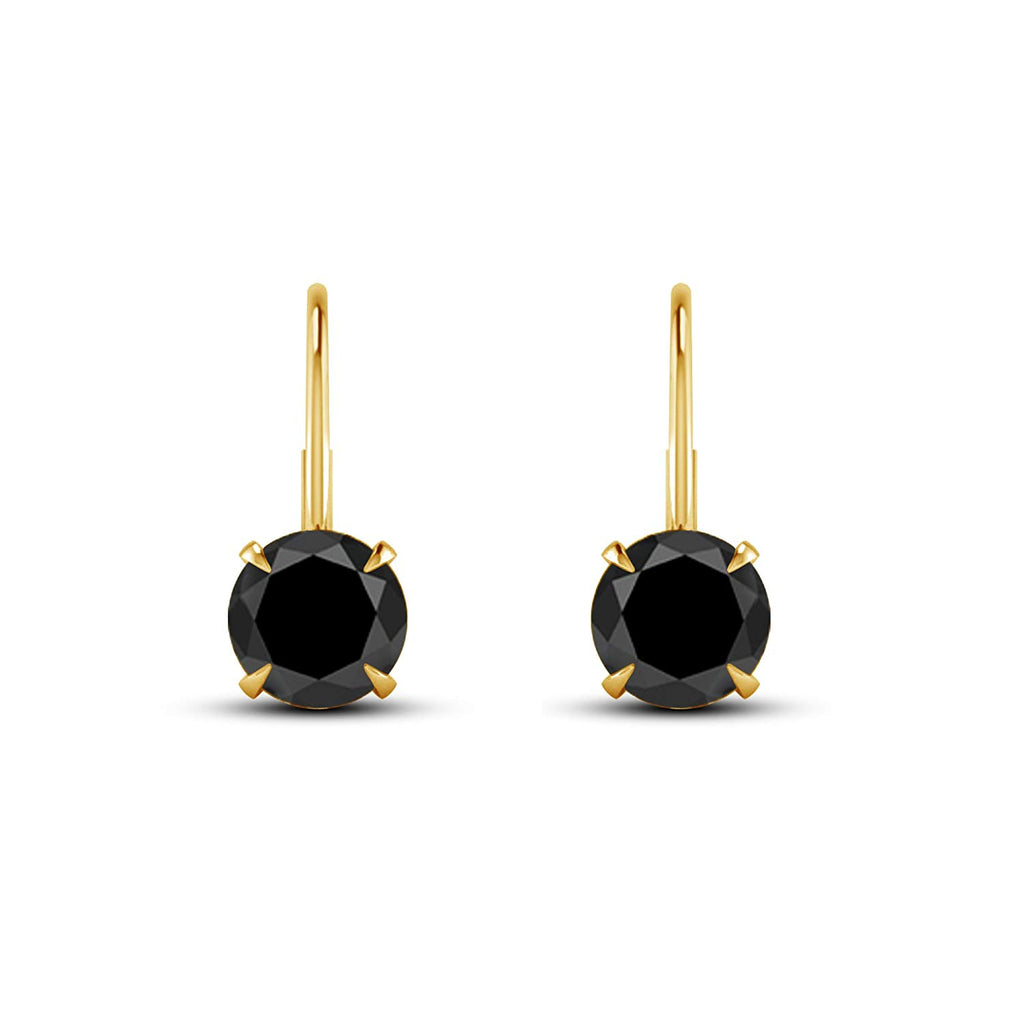 atjewels 14K Yellow Gold Over 925 Silver Round Black Zirconia Lever Back Dangle Earrings For Women/Girls MOTHER'S DAY SPECIAL OFFER - atjewels.in
