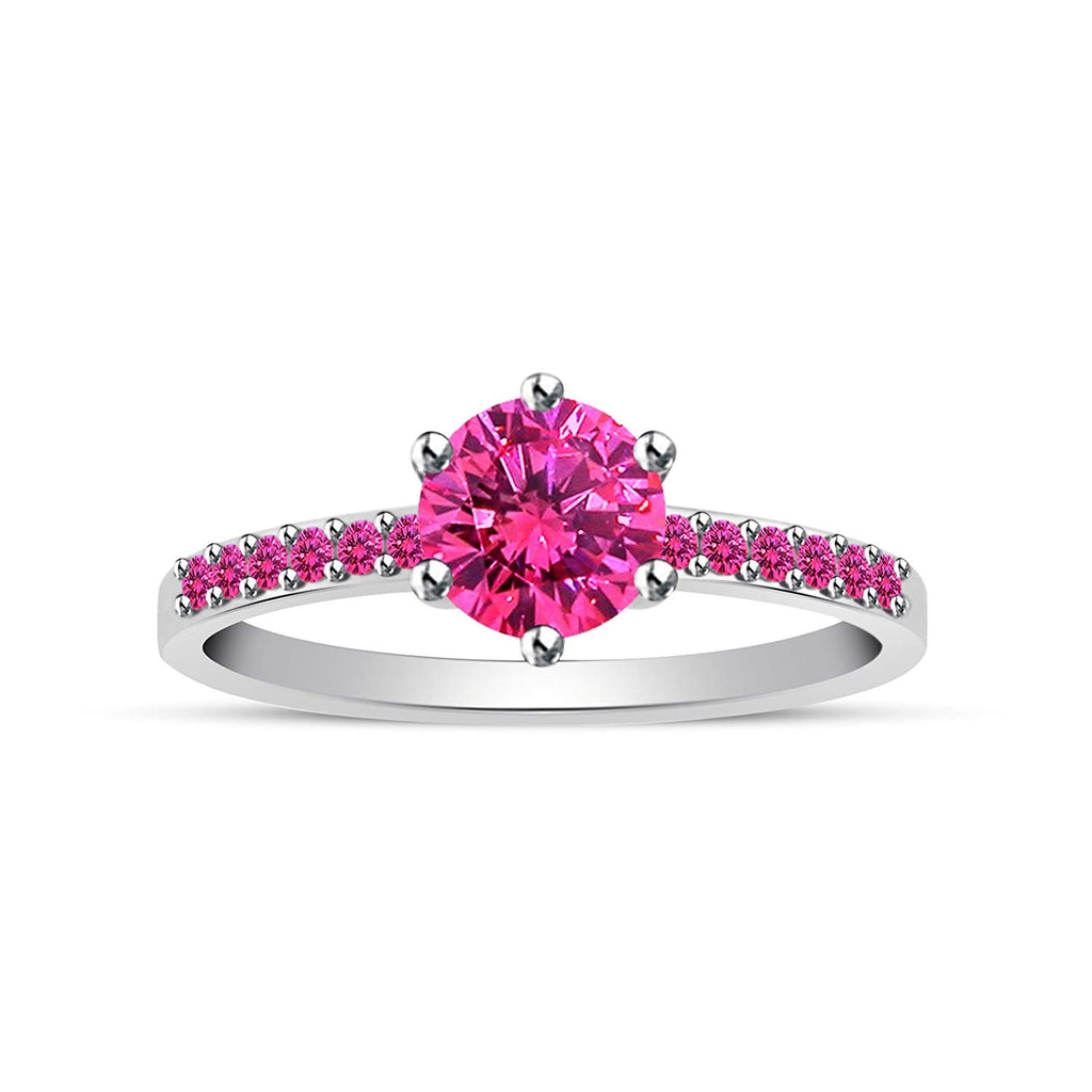 atjewels 18K White Gold Over 925 Sterling Silver Round Pink Sapphire Solitaire with Accent Ring MOTHER'S DAY SPECIAL OFFER - atjewels.in