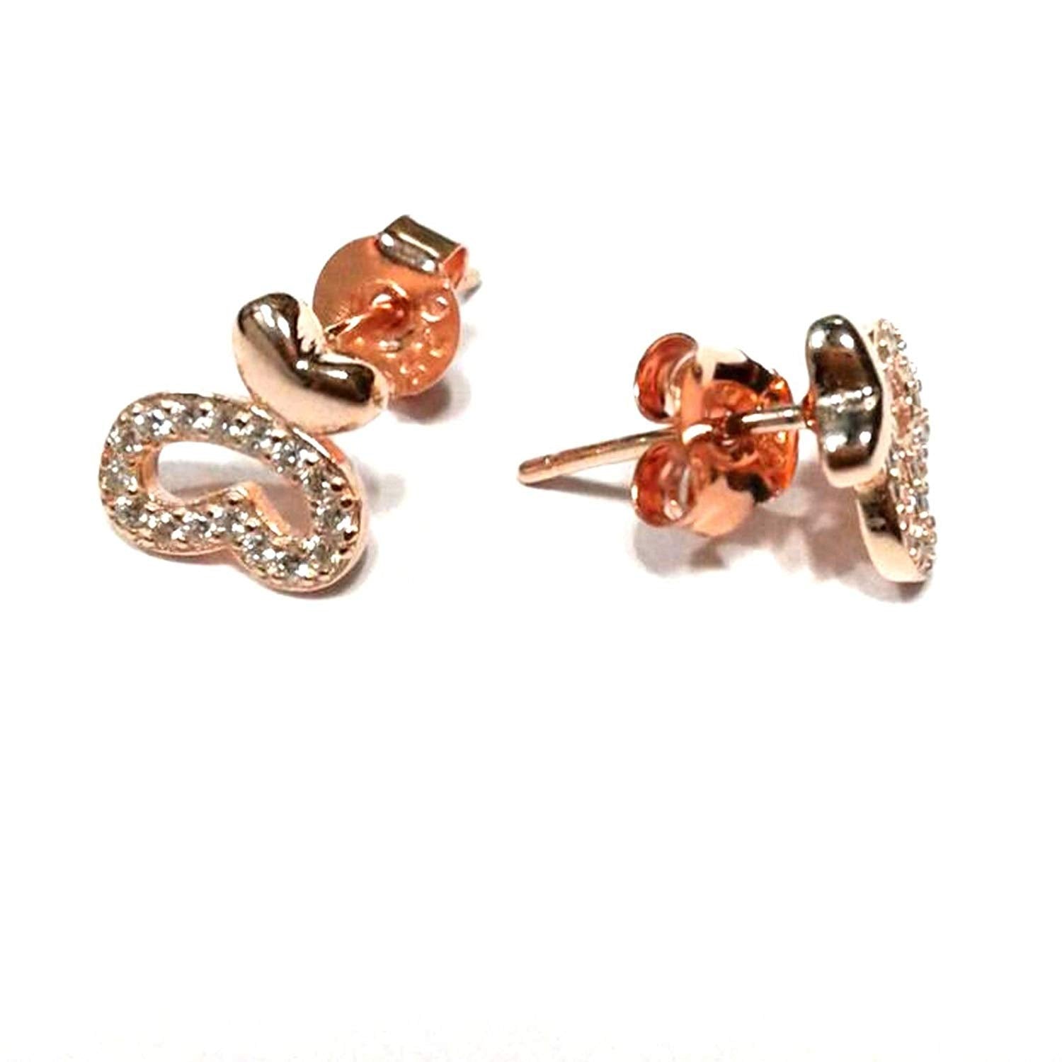 atjewels Round Cut White CZ 14k Rose Gold Over 925 Sterling Silver Two Little Heart Stud Earrings For Girl's and Women's For MOTHER'S DAY SPECIAL OFFER - atjewels.in