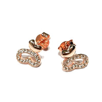 atjewels Round Cut White CZ 14k Rose Gold Over 925 Sterling Silver Two Little Heart Stud Earrings For Girl's and Women's For MOTHER'S DAY SPECIAL OFFER - atjewels.in