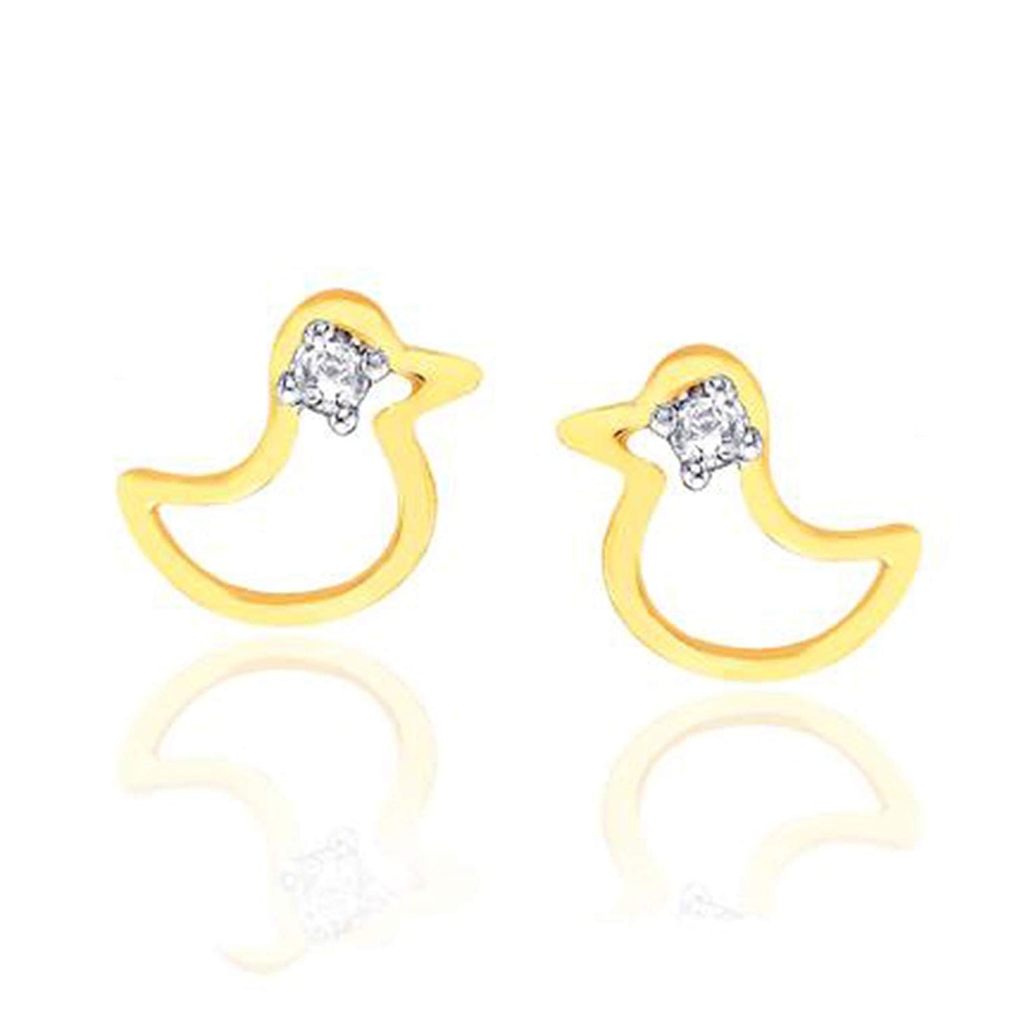 atjewels 14K Yellow Gold Plated On .925 Sterling Silver Round Cut White Cubic Zircon Sparrow Stud Earrings For Women's & Girl's & Kid's MOTHER'S DAY SPECIAL OFFER - atjewels.in