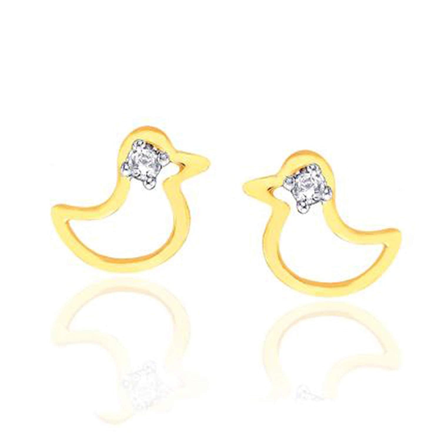 atjewels 14K Yellow Gold Plated On .925 Sterling Silver Round Cut White Cubic Zircon Sparrow Stud Earrings For Women's & Girl's & Kid's MOTHER'S DAY SPECIAL OFFER - atjewels.in