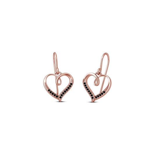 atjewels 14K Rose Gold Plated on 925 Silver Round Black Zirconia Heart Hook Earrings MOTHER'S DAY SPECIAL OFFER - atjewels.in