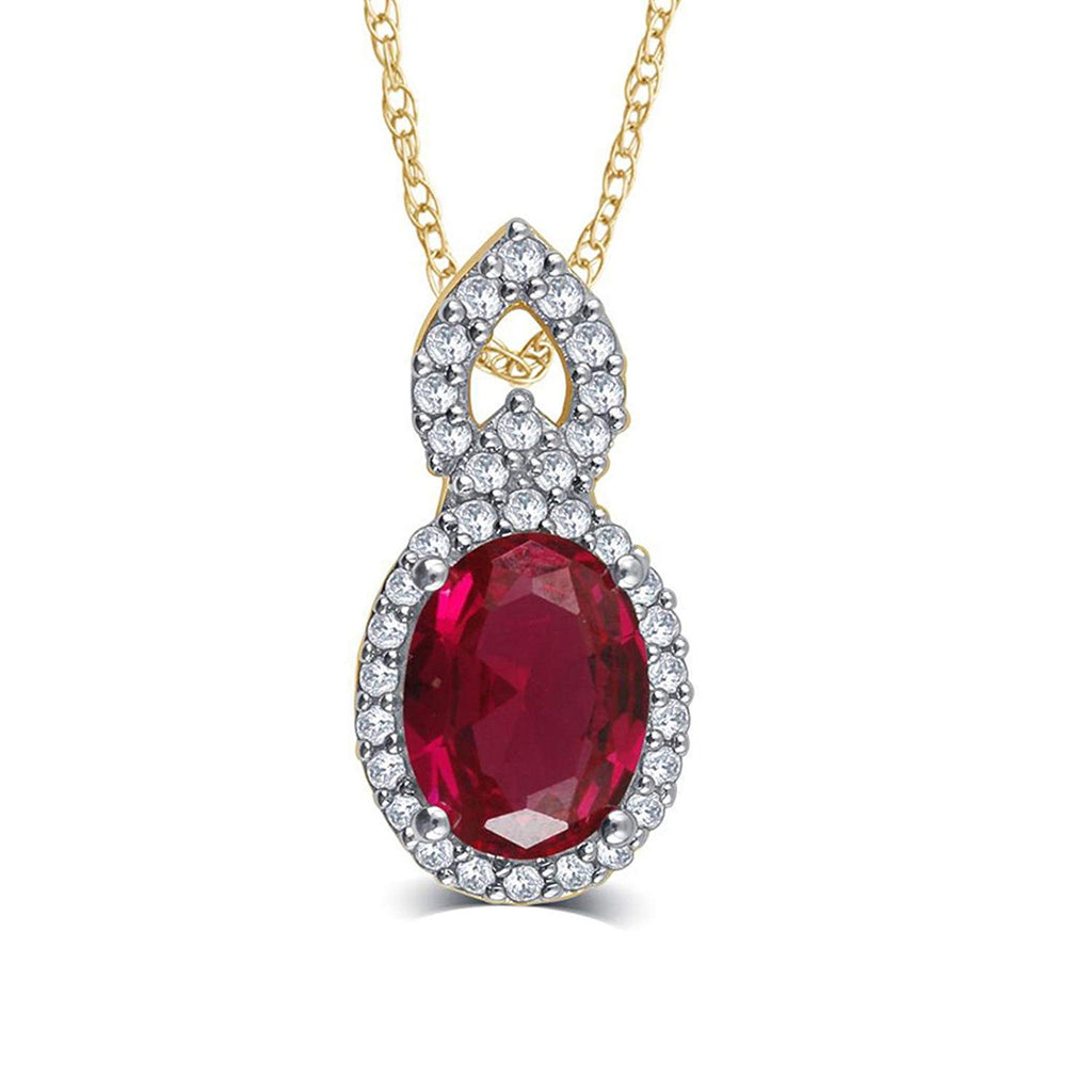 atjewels Oval Red Ruby & Round Cut White CZ 14k Yellow Gold Over .925 Sterling Silver Engagment Jewelry Set For Girl's & Women's For Navratri Special - atjewels.in