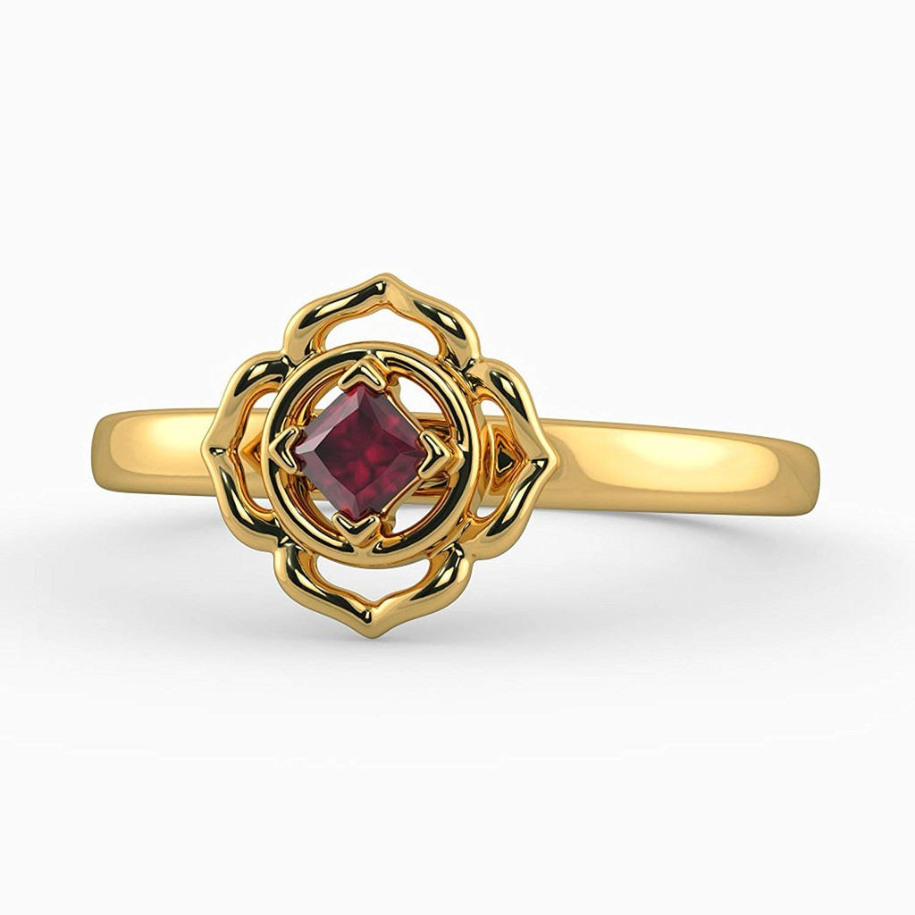 atjewels 14k Yellow Gold Over .925 Sterling Silver Princess Cut Red Garnet Solitaire Ring - atjewels.in