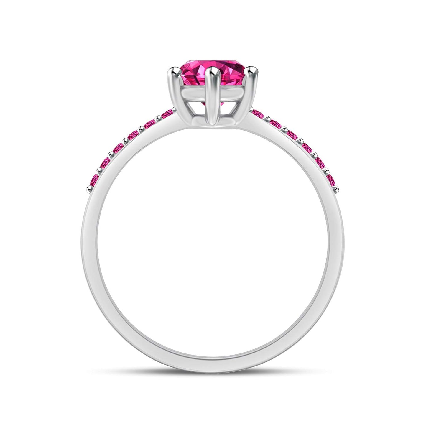 atjewels 18K White Gold Over 925 Sterling Silver Round Pink Sapphire Solitaire with Accent Ring MOTHER'S DAY SPECIAL OFFER - atjewels.in