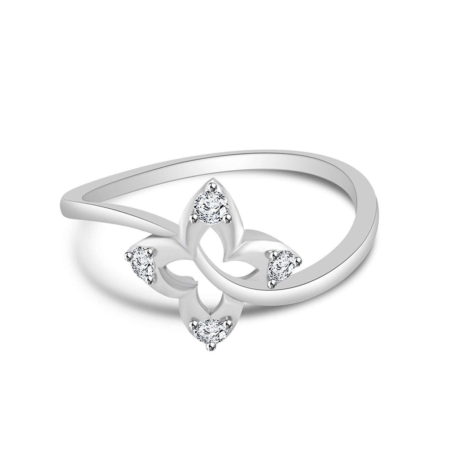 atjewels Round Cut White CZ .925 Sterling Silver Floral Bypass Ring For Women's and Girl's - atjewels.in