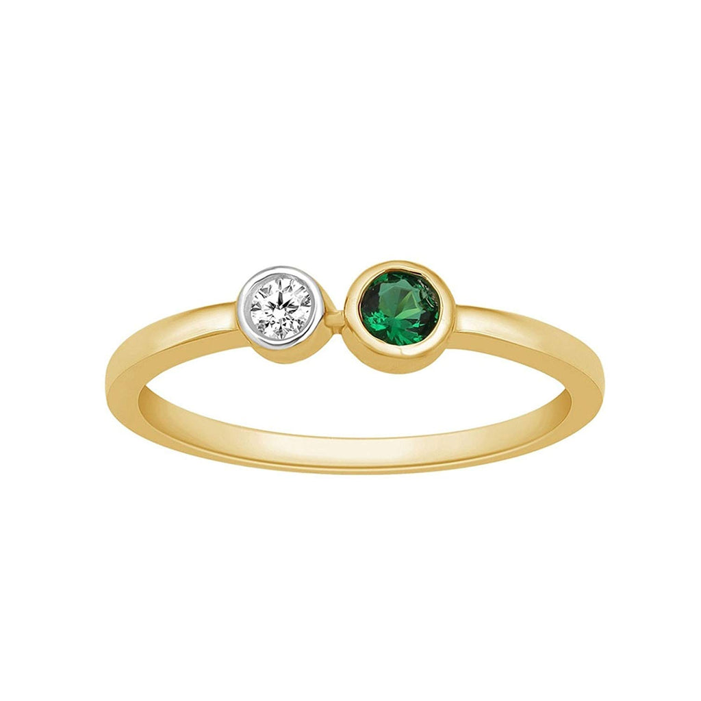 atjewels 14K Yellow Gold Over 925 Sterling Silver Round Green Emerald and White Zirconia Engagement Ring For Women's MOTHER'S DAY SPECIAL OFFER - atjewels.in