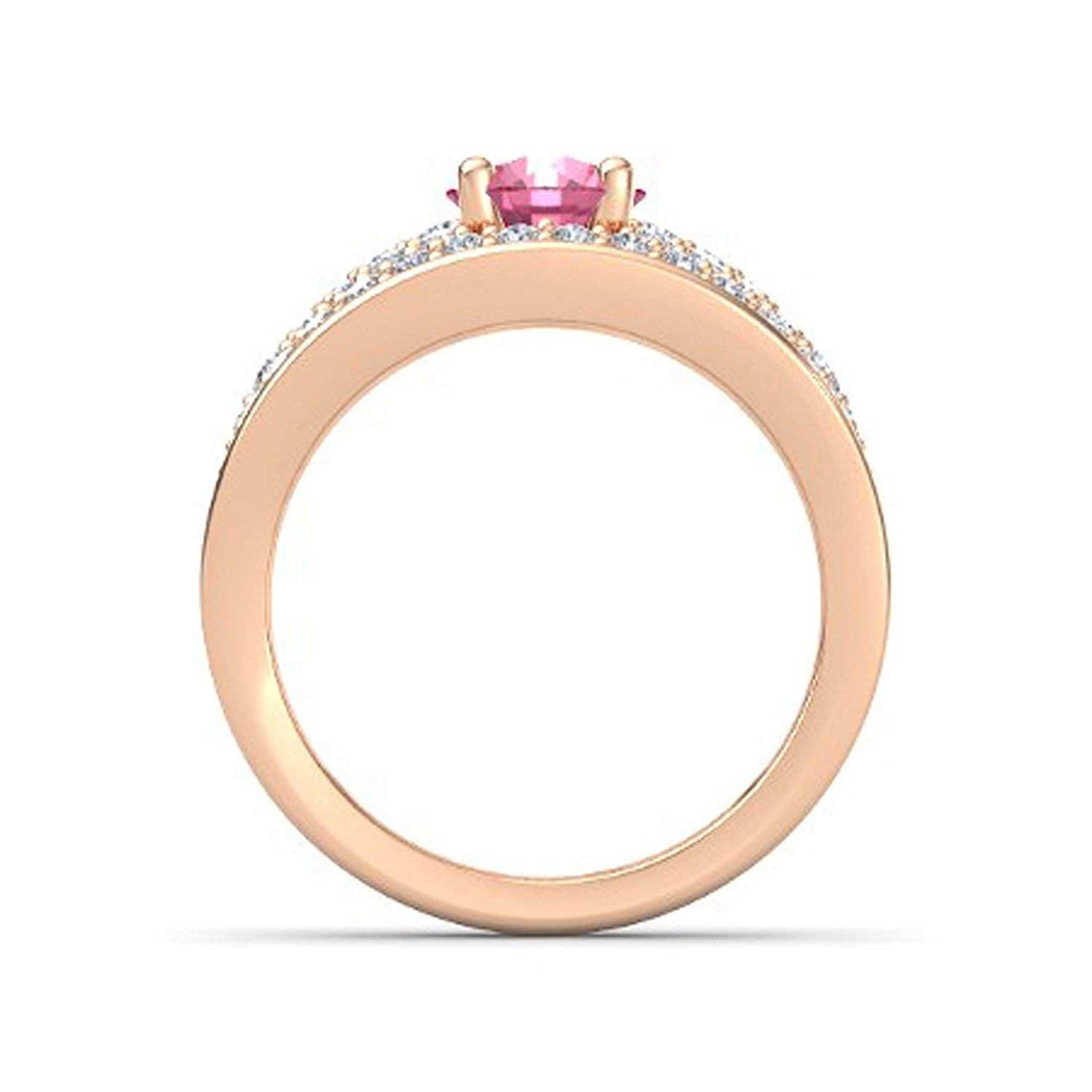 atjewels Round Cut Gemstone & White CZ 14k Rose Gold Over .925 Sterling Silver Solitaire w/ Accents Engagement Ring For Girl's and Women's For Navratri Special - atjewels.in