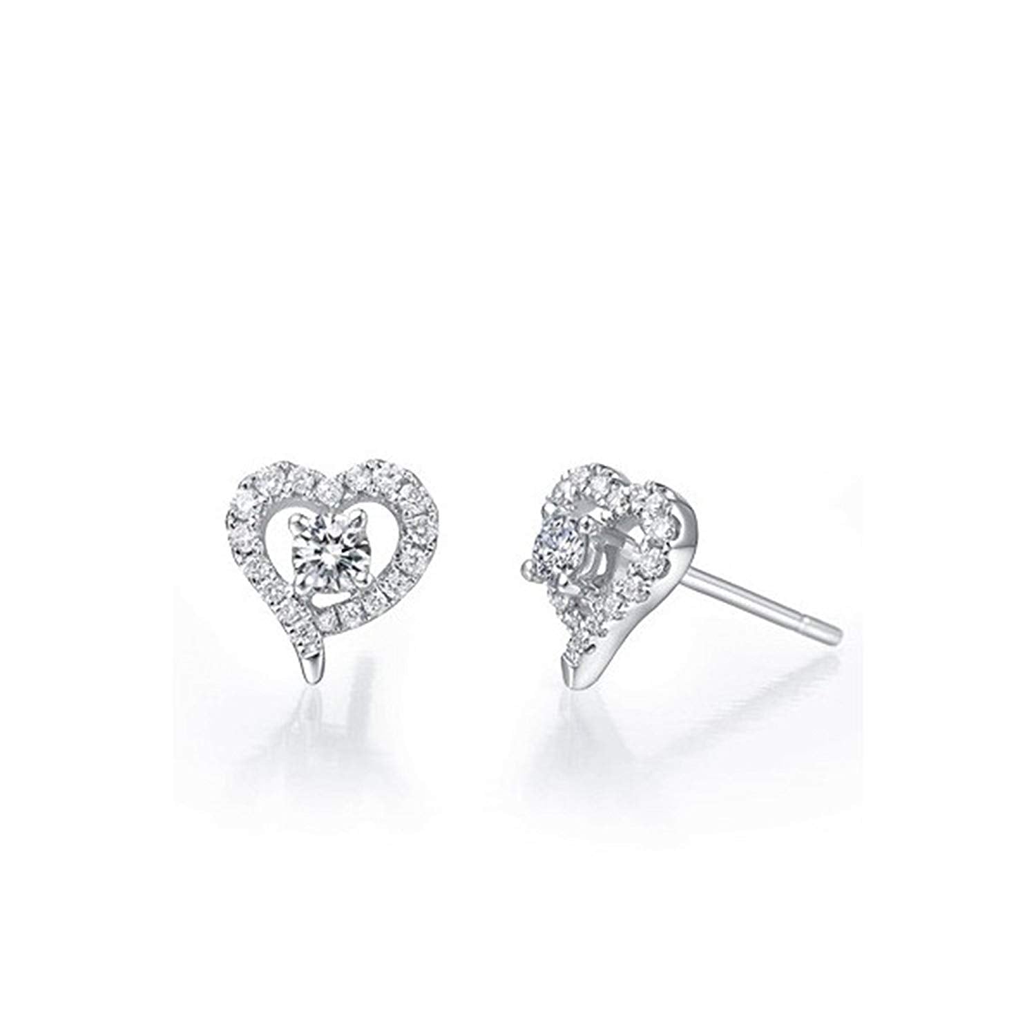 atjewels Heart Stud Earrings in White Round Zirconia with 14K White Gold Over 925 Sterling Silver For Women's MOTHER'S DAY SPECIAL OFFER - atjewels.in