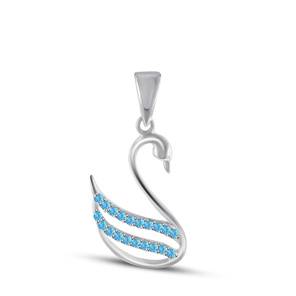 atjewels 14K White Gold Over 925 Sterling Silver Round Aquamarine Swan Pendant Without Chain MOTHER'S DAY SPECIAL OFFER - atjewels.in