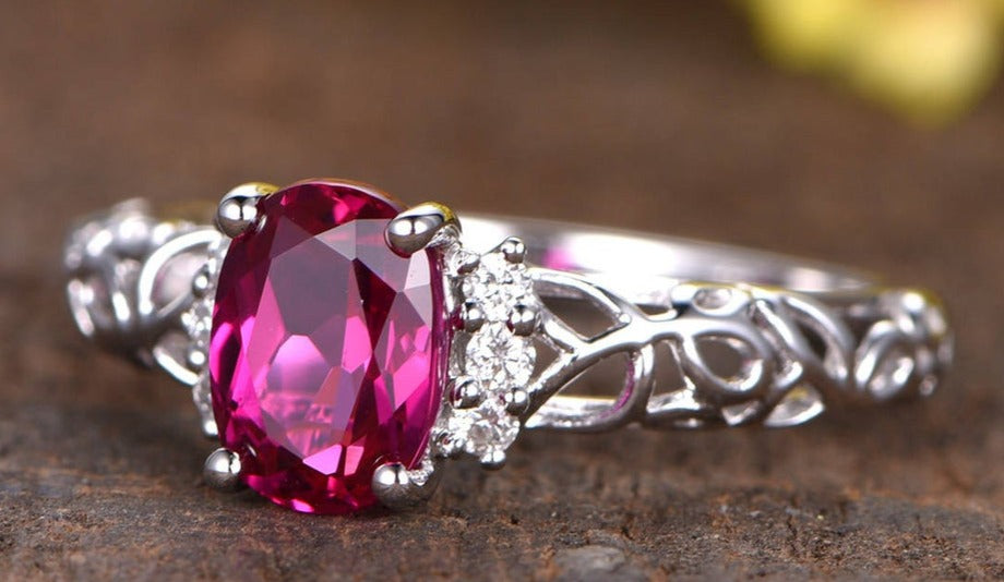 2 CT Oval Cut Red Ruby Diamond 925 Sterling Silver Women Anniversary Ring Gift For Her