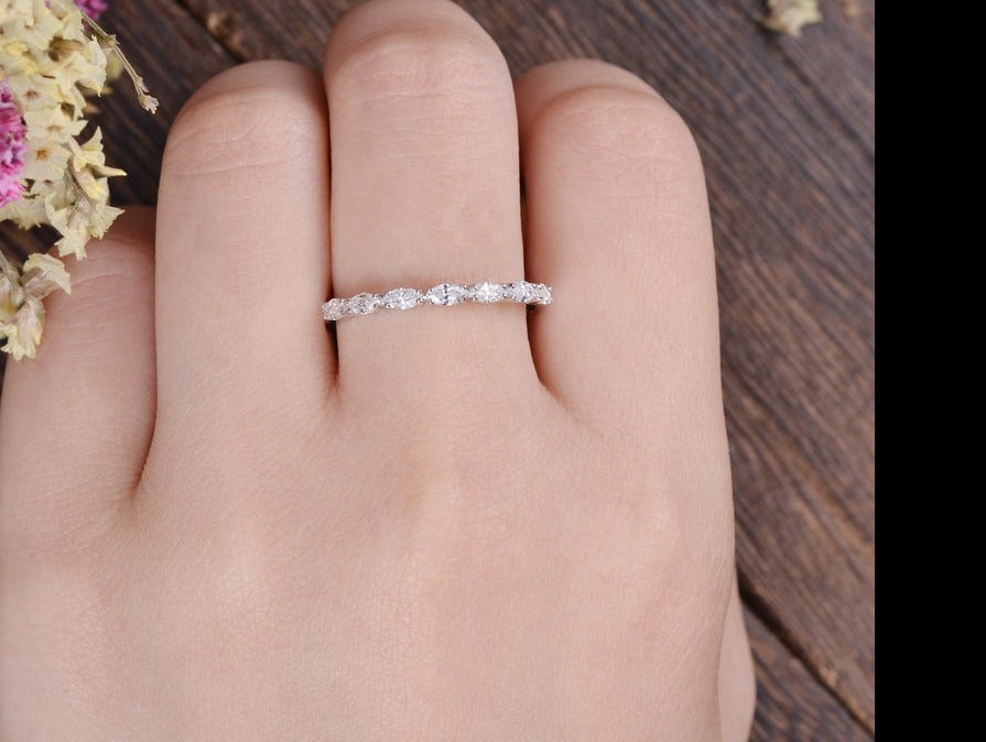 1.25 Ct Marquise Cut White Diamond Half Eternity Engagement Ring In 925 Sterling Silver