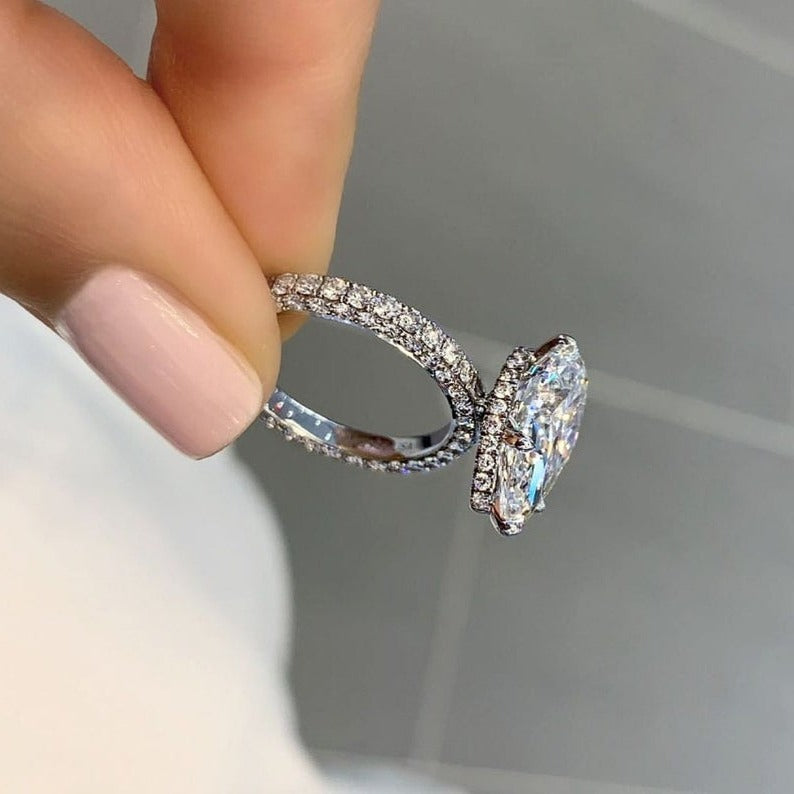 2 CT Pear Cut Diamond 925 Sterling Silver Halo Anniversary Ring
