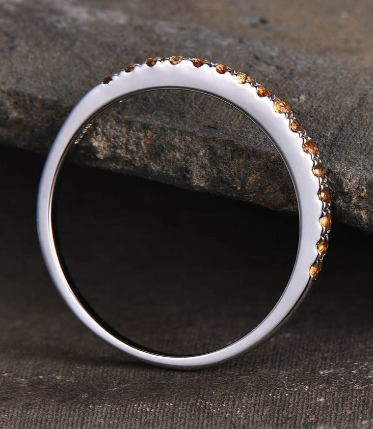 1 CT Yellow Citrine Round Cut 925 Sterling Silver Women Wedding Band Ring Gift For Her