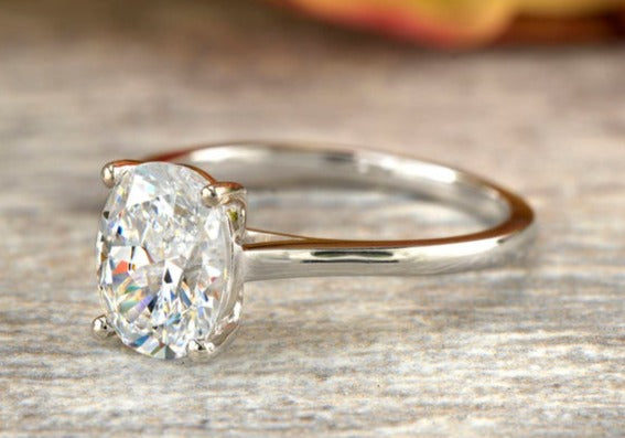 1 CT 925 Sterling Silver Oval Cut Diamond Women Solitaire Engagement Ring