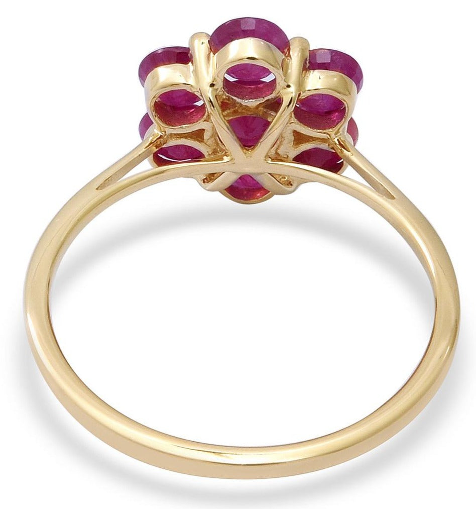 0.10 CT Round Cut Red Ruby Yellow Gold Over 925 Sterling Sliver Women Wedding Engagement Flower Ring Gift For Her