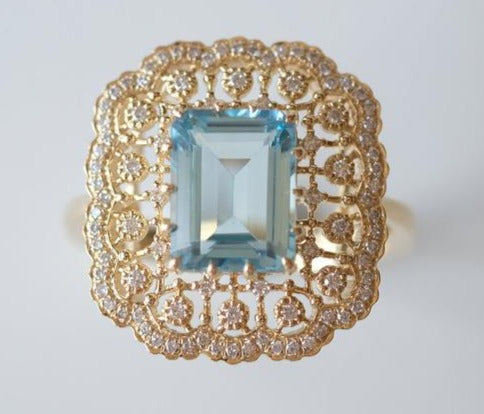 2 CT Emerald Cut Blue Aquamarine Diamond 925 Sterling Silver Women Engagement Ring
