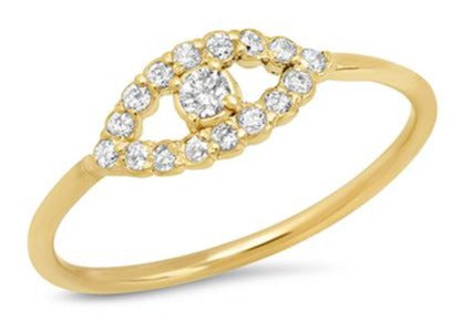 0.10 CT Round Cut Diamond Yellow Gold Over 925 Sterling Sliver Women Engagement Evil Eye Ring