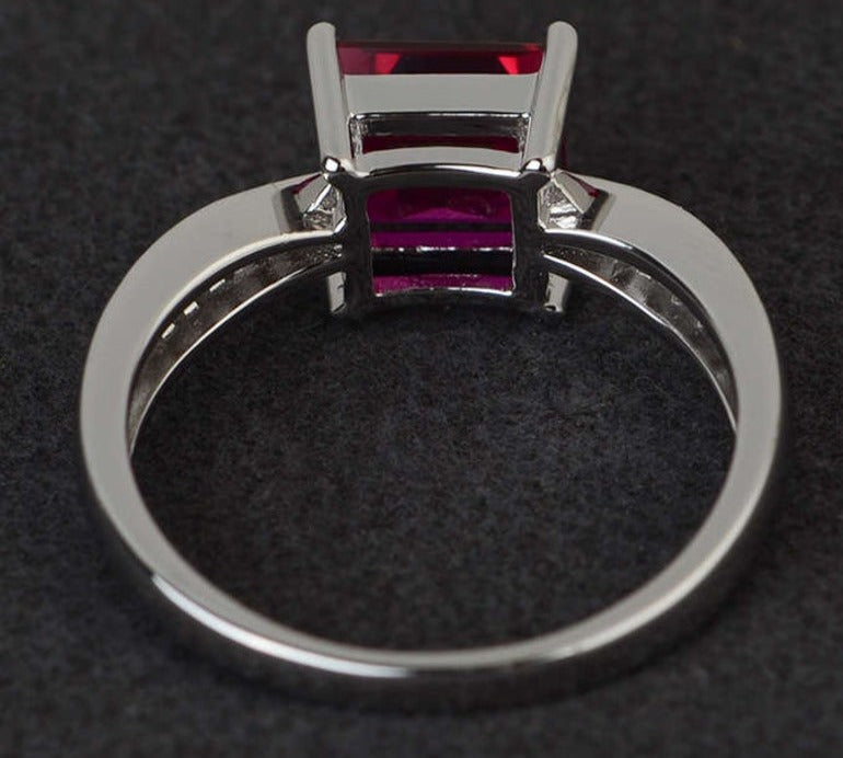 2 CT Princess Cut Red Ruby Diamond 925 Sterling Sliver Women Engagement Ring Birthday Gift For
