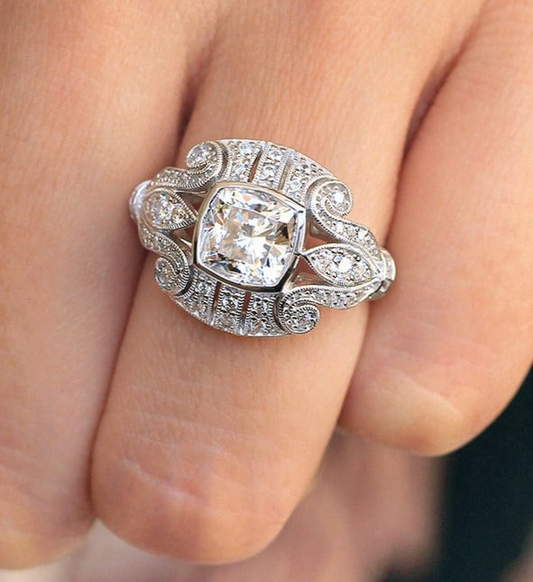 1 CT 925 Sterling Silver Cushion Cut Diamond Women Anniversary Ring