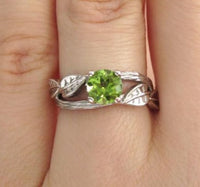 1 CT 925 Sterling Silver Green Peridot Round Cut Anniversary Solitaire Ring
