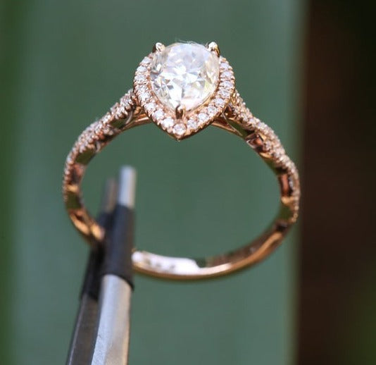 1 CT Pear Cut Diamond 925 Sterling Silver Halo Women Twisted Promise Ring