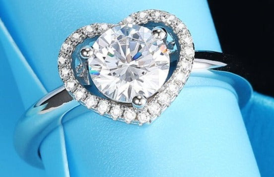 1 CT Round Cut Diamond 925 Sterling Silver Unisex Engagement Heart Shape Gift Ring