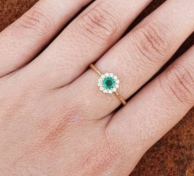 1 CT Round Cut Green Emerald Diamond 925 Sterling Silver Women Engagement Halo Ring Birthday Gift For
