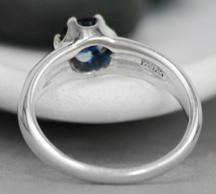 1 CT Round Cut Blue Sapphire White Gold Over 925 Sterling Silver Women Engagement Solitaire Ring