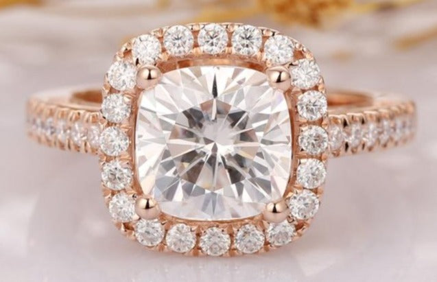 2 CT Cushion Cut Diamond 14k Rose Gold Over Women Halo Anniversary Gift For Her - atjewels.in