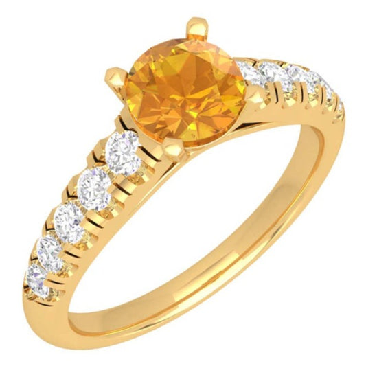 1 CT Round Cut Yellow Citrine Diamond Yellow Gold Over 925 Sterling Silver Women Engagement Ring Birthday Gift For