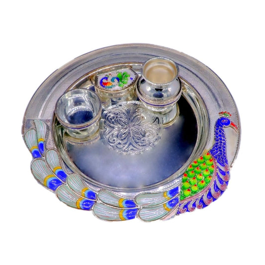 Exclusive Peacock Designer Silver Arati Thali