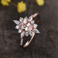 2.75 Ct Peach Morganite Rose Gold Over On 925 Sterling Silver Engagement Cluster Ring