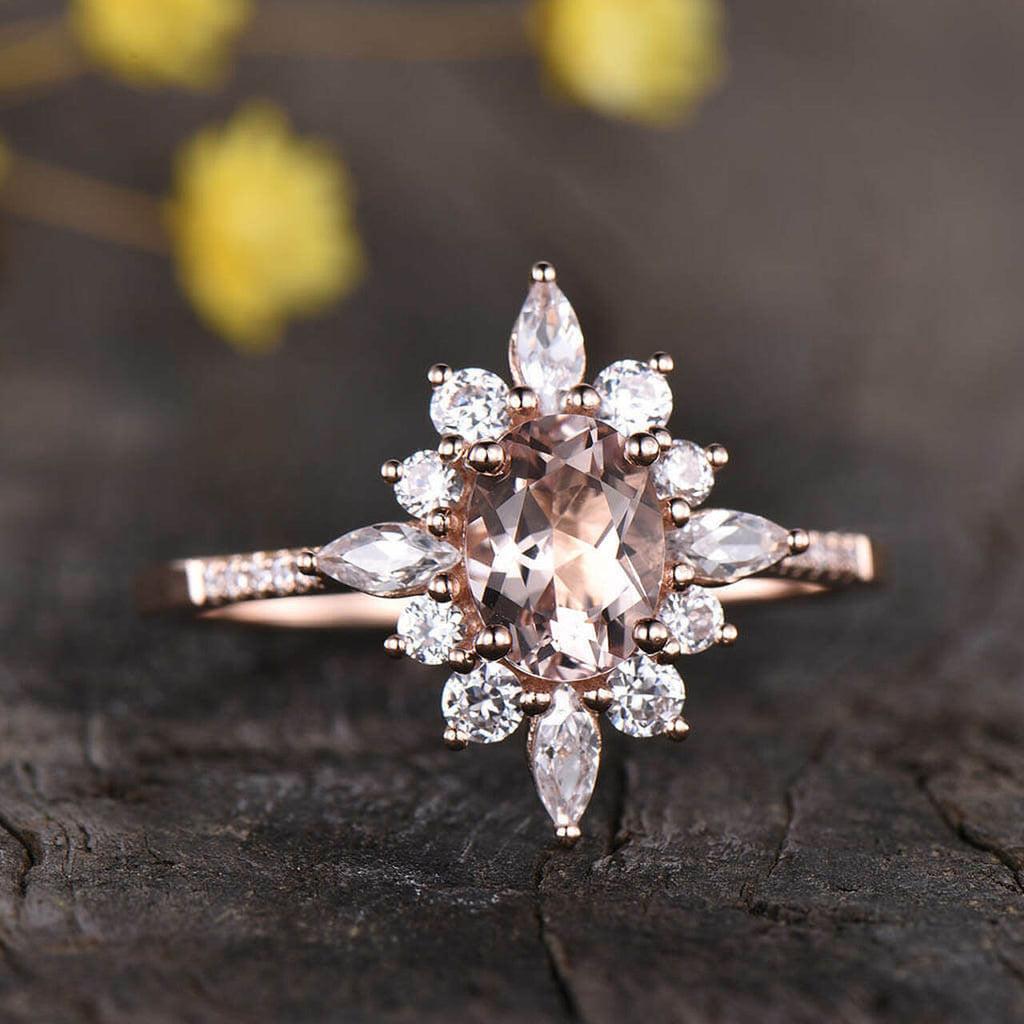 2.75 Ct Peach Morganite Rose Gold Over On 925 Sterling Silver Engagement Cluster Ring