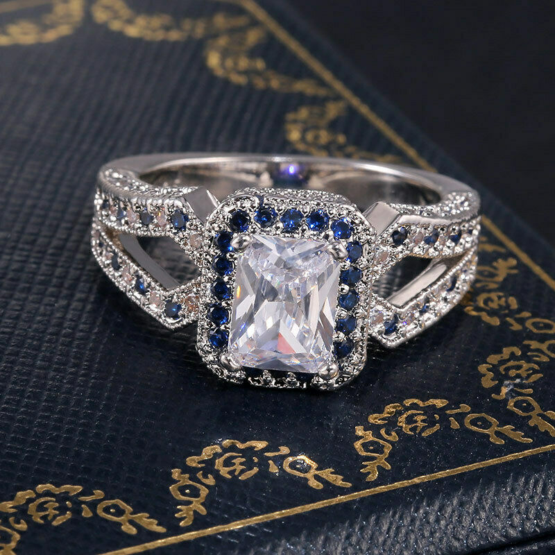 2.75 Ct Radiant Cut Diamond Bridal Wedding Ring White Gold Over On 925 Sterling Silver
