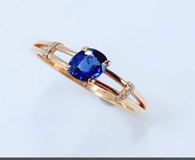 1 CT Oval Cut Blue Sapphire Rose Gold Over On 925 Sterling Silver Solitaire Promise Ring