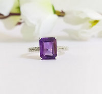 1 CT Emerald Cut Amethyst White Gold Over On 925 Sterling Silver Solitaire Engagement Ring