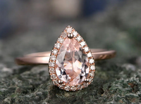 2 CT Pear Cut Pink Morganite Rose Gold Over On 925 Sterling Silver Halo Wedding Promise Ring