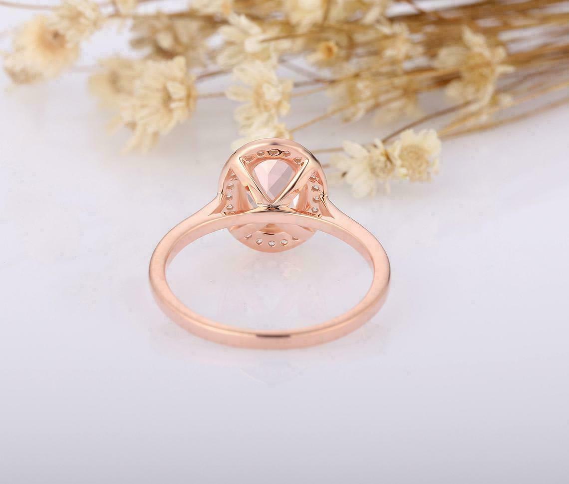 2.25 Ct Oval Cut Pink Morganite Rose Gold Over On 925 Sterling Silver Halo Engagement Ring